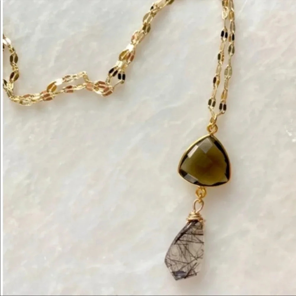 Chocolate Topaz & Rutile Quartz Pendant Necklace - Picture 3 of 9